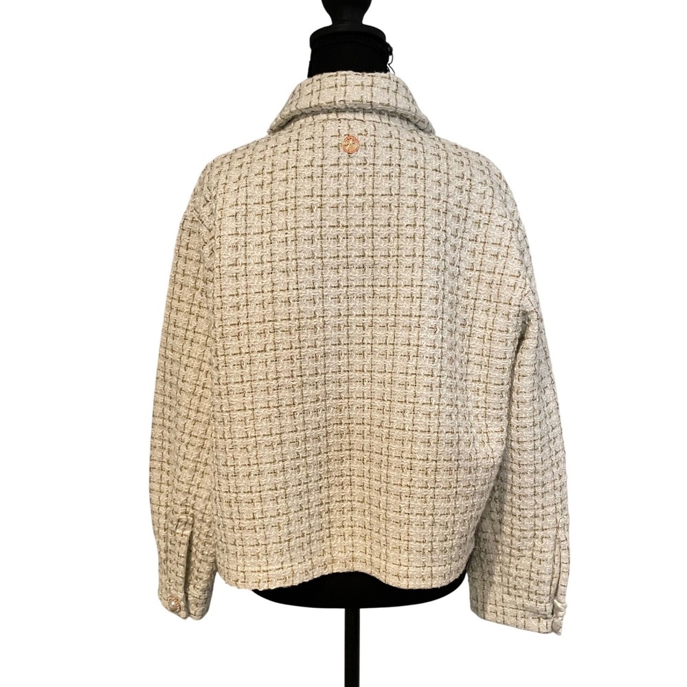 Simply Southern Tweed Jacket Pearls Gold Chain Women's M Preppy Statement Jacket - Picture 2 of 8